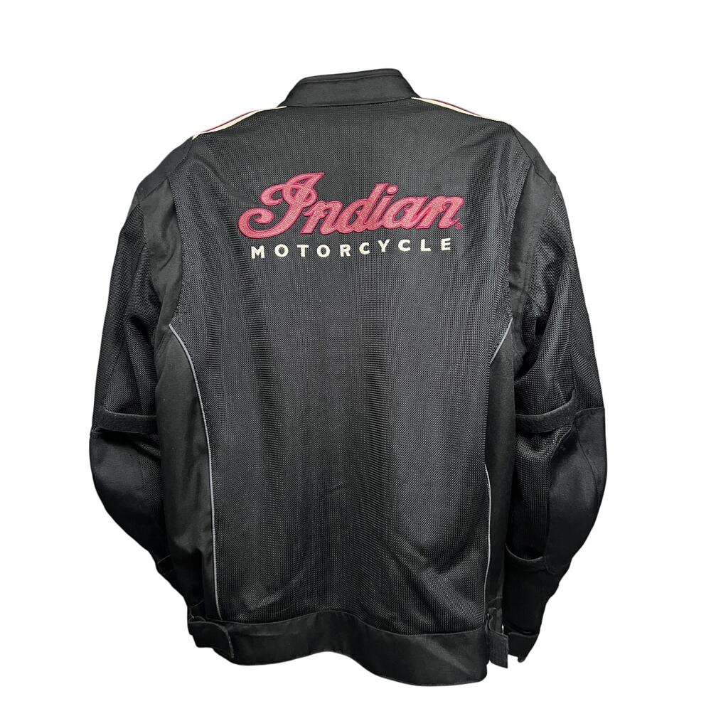 Indian Motorcycle Black Leather Armor Mesh Biker Riding Zip Up Jacket 2XL